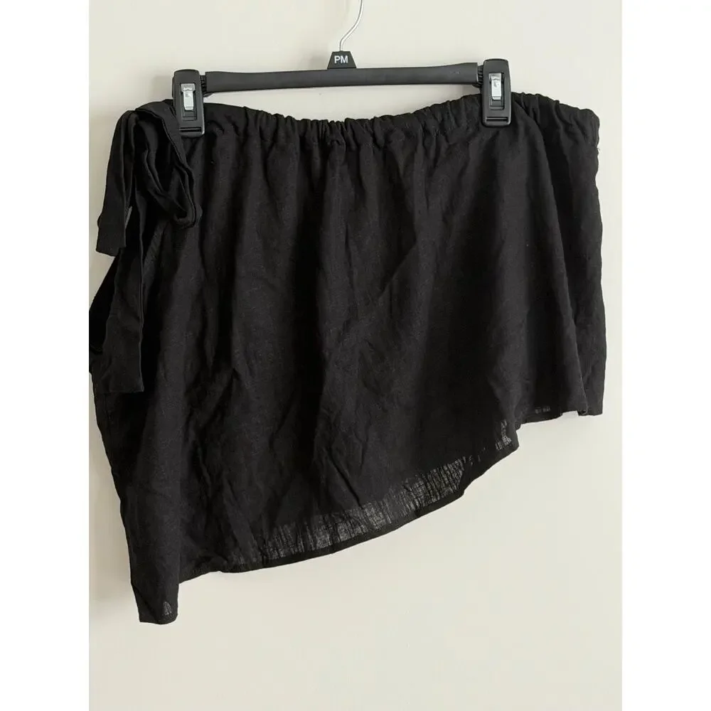 Crescent Black Linen Blend Asymmetric Wrap Mini Skirt NWT Medium